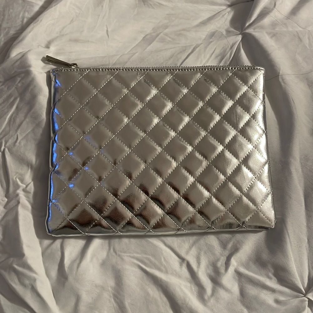 Silver quilted clutch